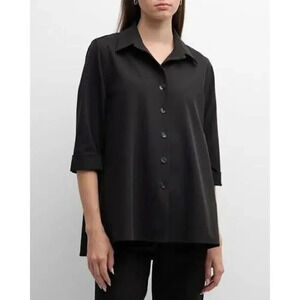 New $315 Caroline Rose Women's Gray 100% Linen Front Button Down Shirt Size 2X